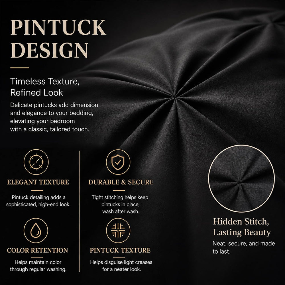 CozyLux King Size Comforter Set Black, 7 Pieces Pintuck Bed in a Bag