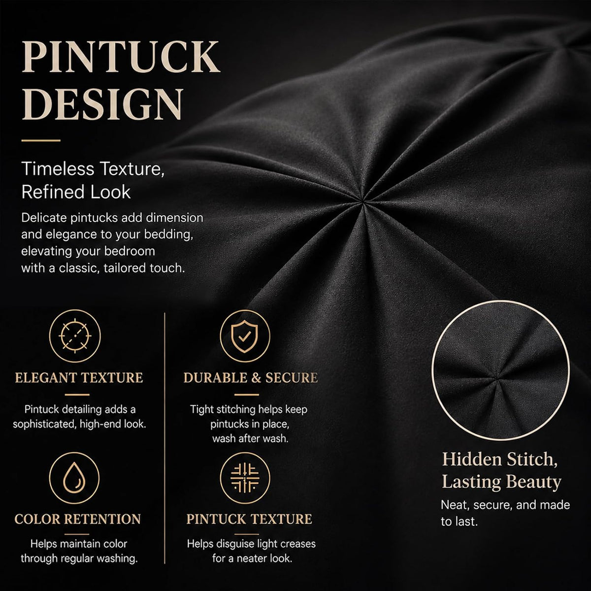 cozylux full size comforter sets black, 7 pieces, close-up detail