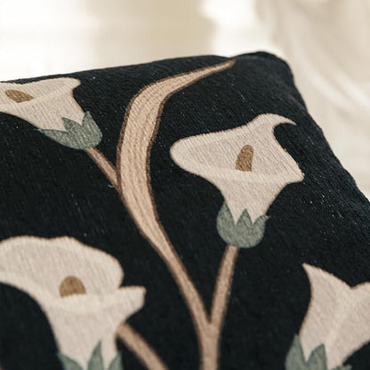 Black Throw Pillow Covers, Elegant Floral White Calla Lily Pattern Linen - Image 7