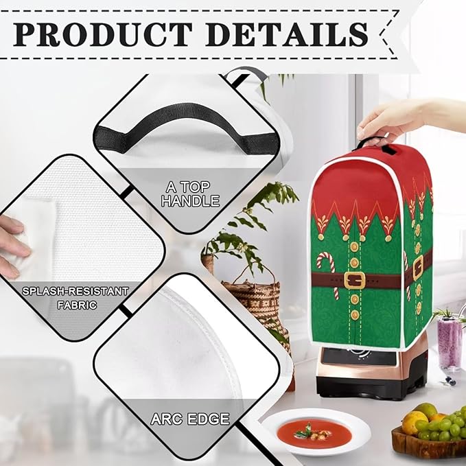 Christmas Teal Blender Cover for Kitchen Countertop Santa Claus Small Appliance - Image 3