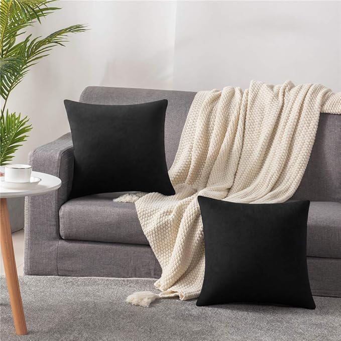 Decorative Pillow Covers 20x20 Black: 2 Pack Cozy Soft Velvet Square Throw - Image 4