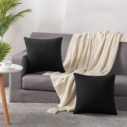 Decorative Pillow Covers 20x20 Black: 2 Pack Cozy Soft Velvet Square Throw - Image 4