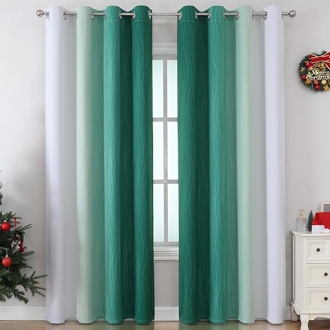 Estelar Textiler Green and Greyish White Gradient Blackout Curtains - Image 2