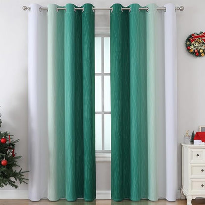 Estelar Textiler Green and Greyish White Gradient Blackout Curtains - Image 2