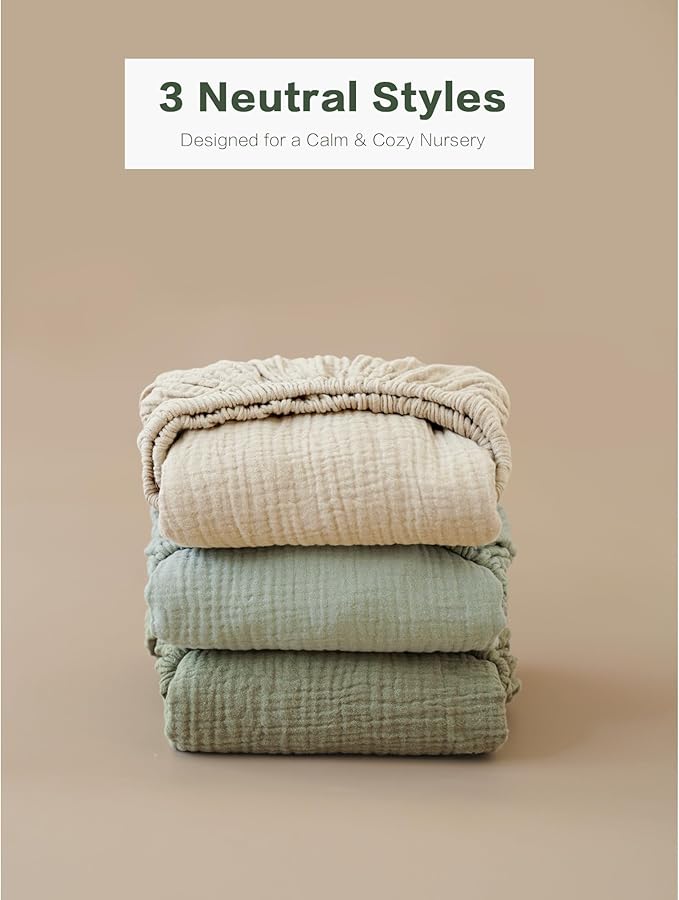 Muslin Bedside Sleeper Bassinet Fitted Sheets, 3 Pack Cotton Baby Sheet - Image 7