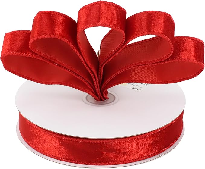 MEEDEE 1 inch Red Velvet Ribbon 25 Yards Crushed Velvet Ribbon Wired - Image 7