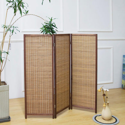 furnnylane 3 panel short room divider screen,brown freestanding, side view