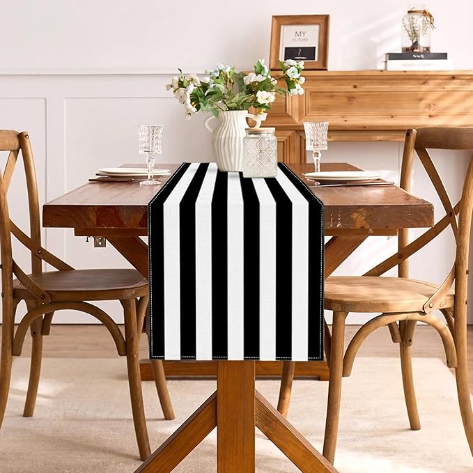 Black and White Cabana Striped Table Runner Birthday Party Decoration Baby - Image 4