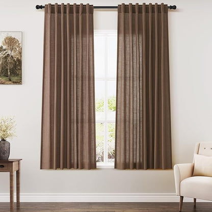 Nanspring Caramel Brown Linen Curtains 63 Inches Length 2 Panels Set by Nanspring