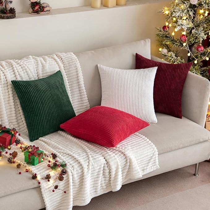 MIULEE Winter Pack of 2 Corduroy Soft Soild Decorative Square Christmas Throw - Image 3