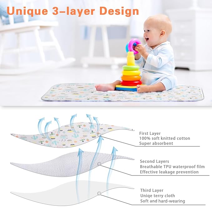 Baby Diaper Changing Pad Waterproof Portable Changing Pad 3 Pack Washable - Image 3