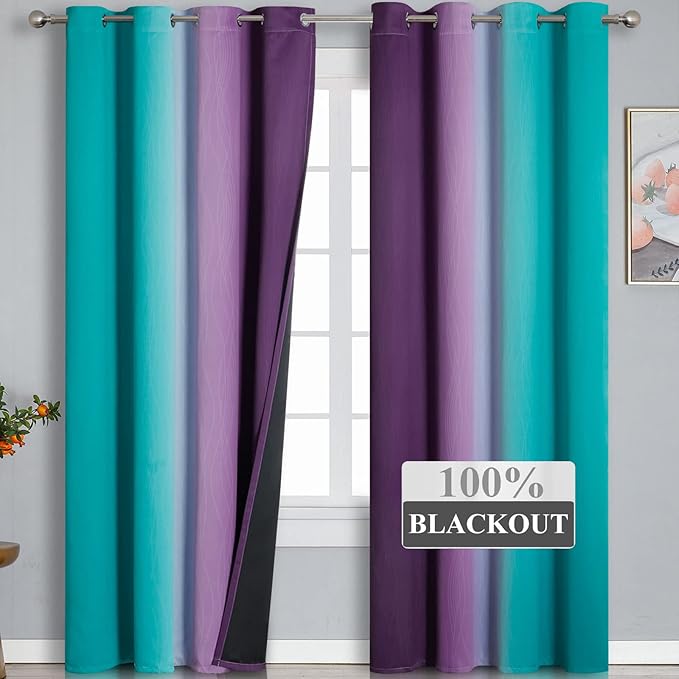 Estelar Textiler Teal and Purple Blackout Curtains - Image 2