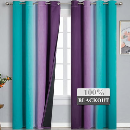 Estelar Textiler Teal and Purple Blackout Curtains - Image 2
