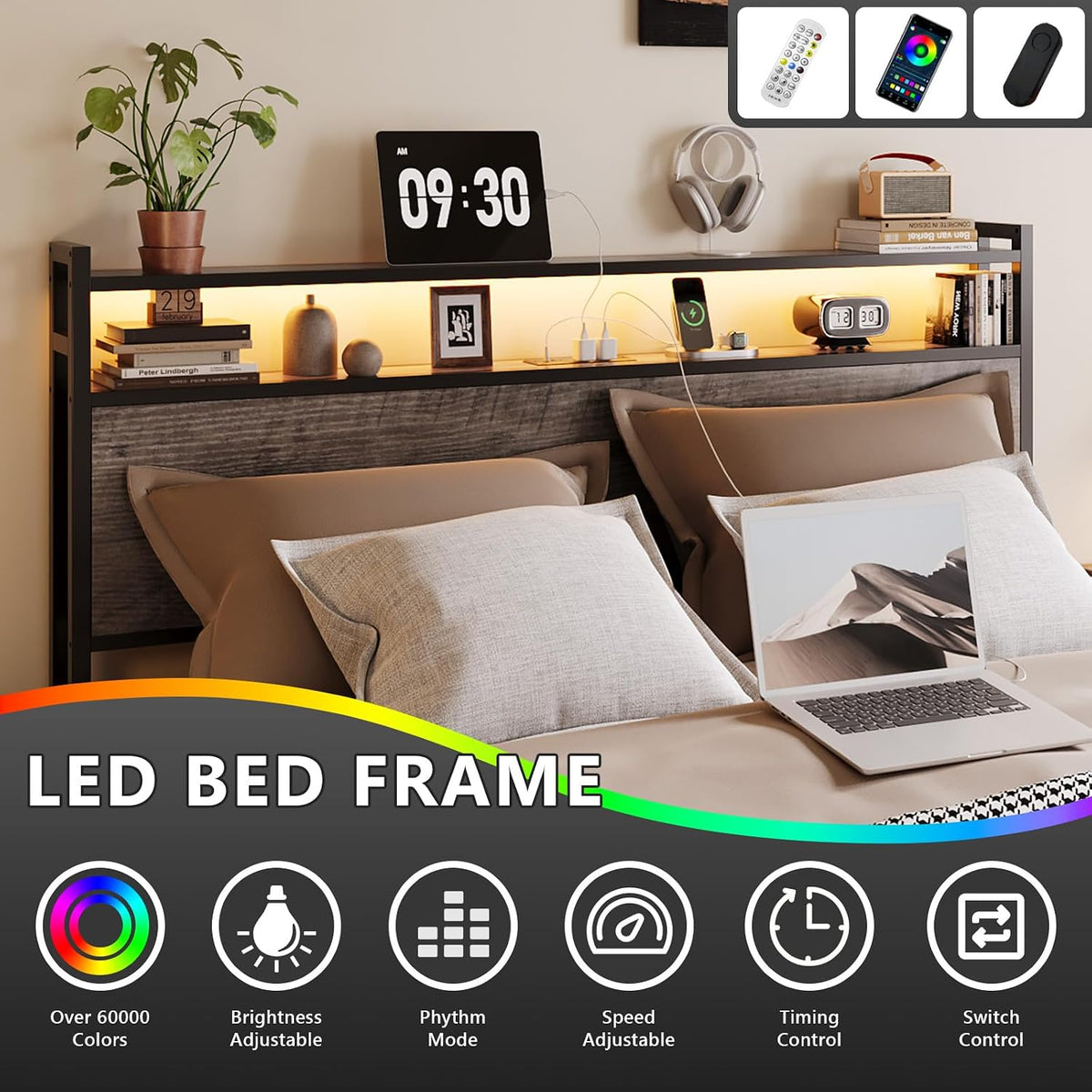 vingli king bed frame with 4 storage drawers, close-up detail
