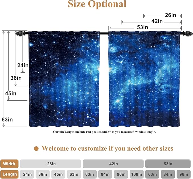 Renaiss 42 x 108 Inch Galaxy Outer Space Tier Curtains Small Window Treatment - Image 6