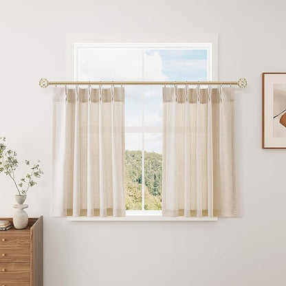 Short Natural Pinch Pleated Linen Kitchen Curtains 30 Inch Length 2 Panels Set by Aersas