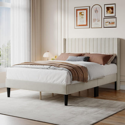 dumos full size velvet bed frame with upholstered, close-up detail