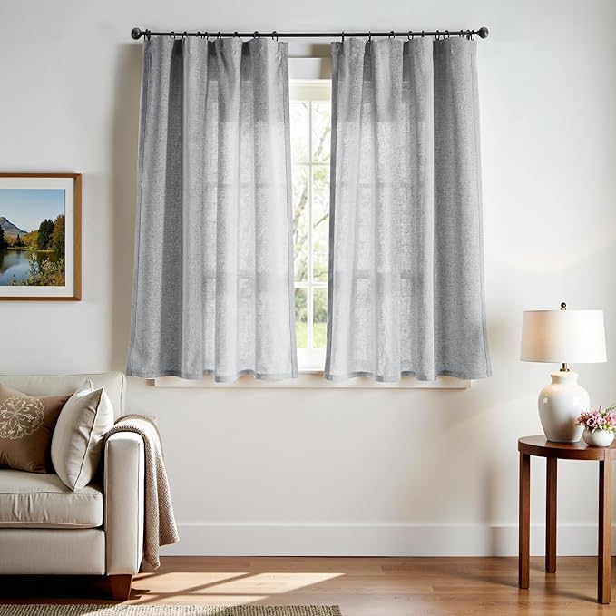 jinchan Grey Linen Blend Curtains 63 inch Length 2 Panels by JINCHAN