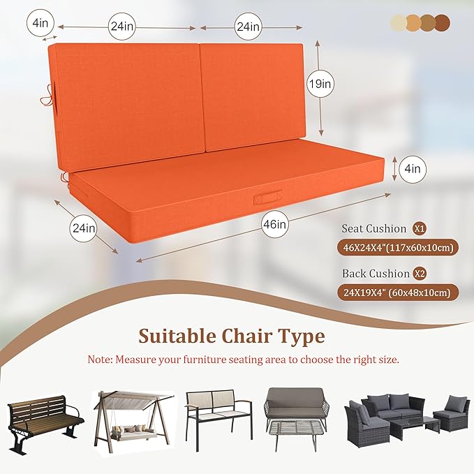 Outdoor Loveseat Cushions, 46x24 Outdoor Chair Cushions - Image 3