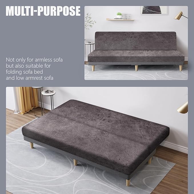 molasofa Leather Like Stretch Futon Slipcover Armless Futon Bed Sofa Cover - Image 5
