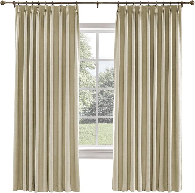 TWOPAGES 26 W x 84 L inch Pinch Pleated Curtain Room Darkening Linen Drapery by TWOPAGES