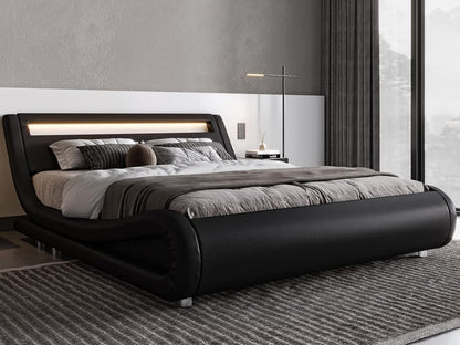 allewie queen size led platform bed frame with, close-up detail
