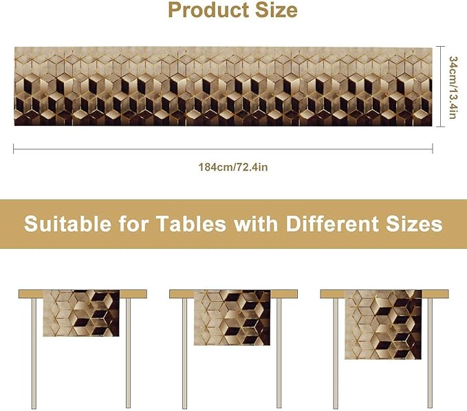 Geometric Marble Table Runner, 13x120 Inch - Image 2