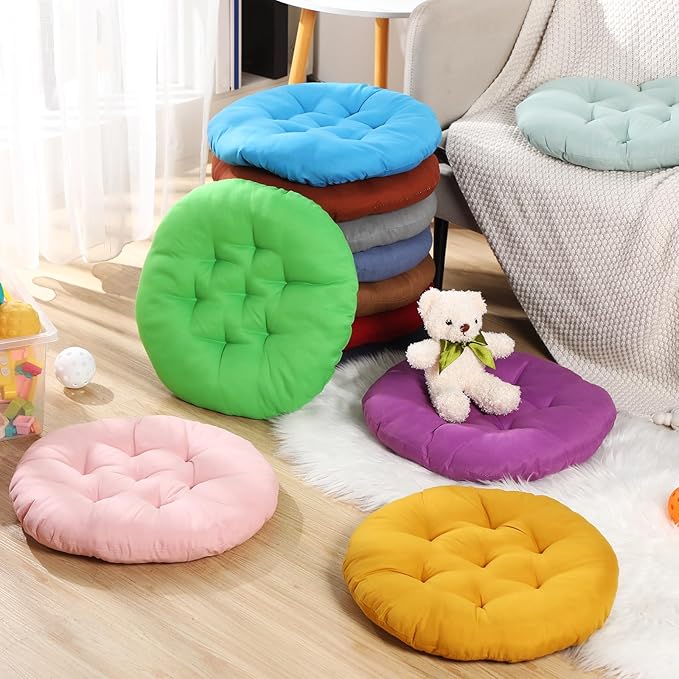 Fumete 12 Pcs Floor Pillows Cushions Seating 16 x 16 Inches Color Round Seat - Image 4