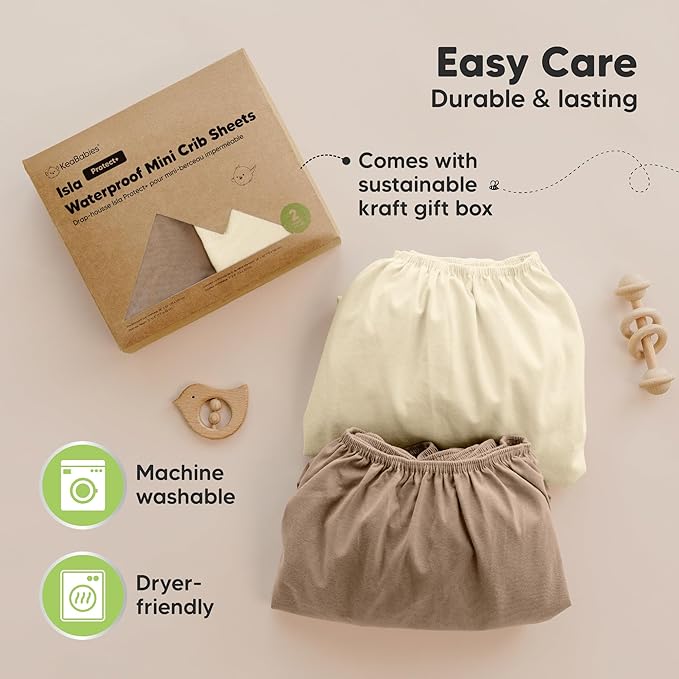2-Pack Waterproof Pack and Play Sheets, Mini Crib Sheets Fitted - Image 8