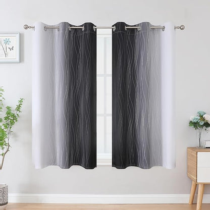 Estelar Textiler Black and Greyish White Blackout Curtains 54 Inch Length - Image 2