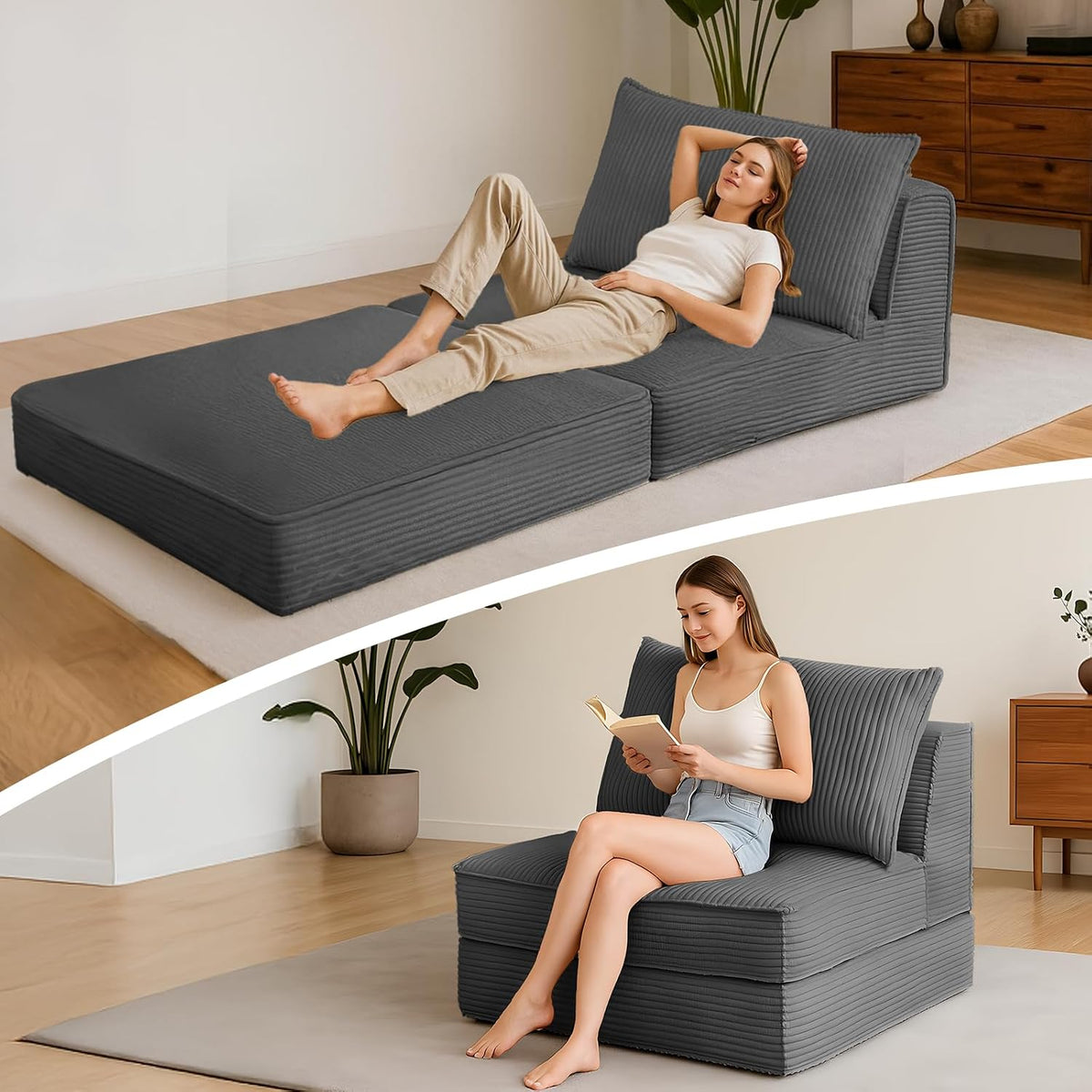 folding sofa bed, convertible sleeper chair with pillow,corduroy, main product view
