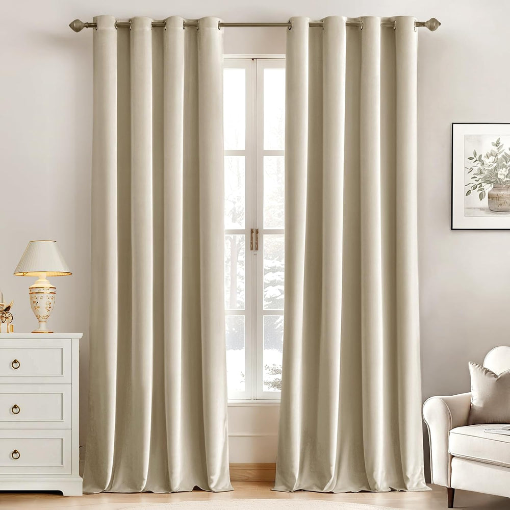 MIULEE Velvet Blackout Curtains Beige 52 x 84 Inch Length 2 Panels