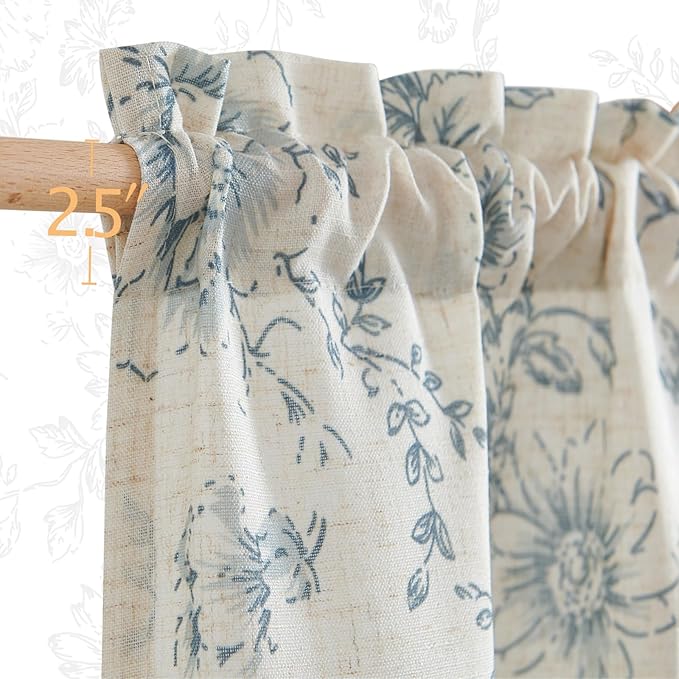 jinchan Floral Linen Tier Curtains 45 Inch Farmhouse Botanic Cafe Drapes - Image 5