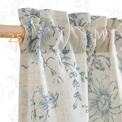 jinchan Floral Linen Tier Curtains 45 Inch Farmhouse Botanic Cafe Drapes - Image 5