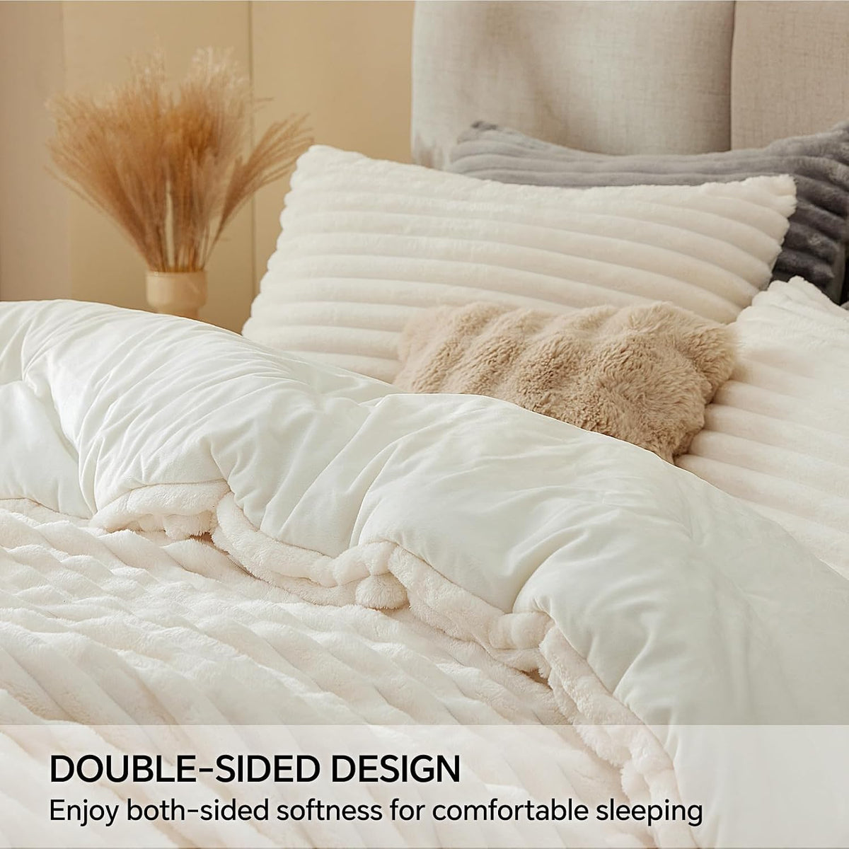 bedelite fleece queen comforter set, fluffy bed set, side view