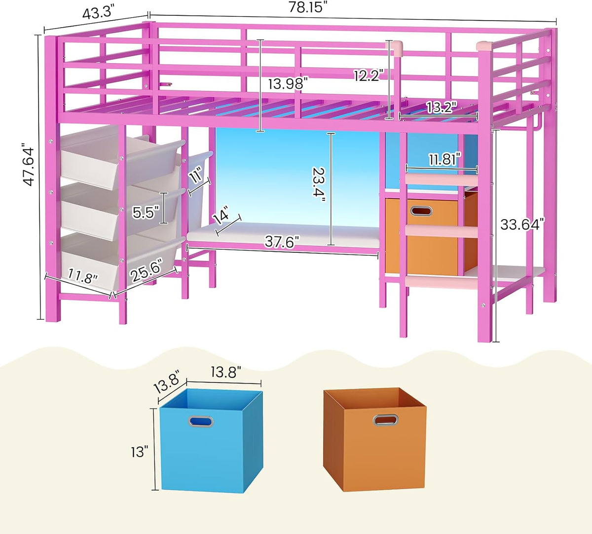 dictac low loft bed twin size with storage shown in use