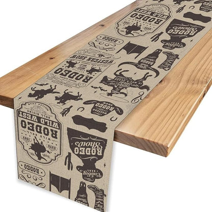 Western Cowboy Table Runner, Rustic Country Cowboy American Wild West Riding - Image 4
