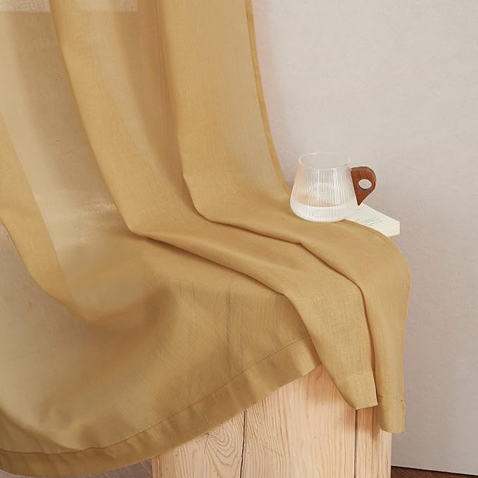 NICETOWN Sheer Linen Bedroom Curtains 96 inch Long, Grommet Privacy Semi Light - Image 8