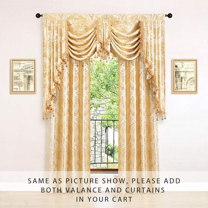 ELKCA Golden Jacquard Swag Waterfall Valance Luxury Gold Damask Curtain Valance - Image 2