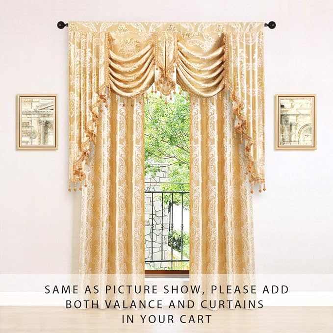 ELKCA Golden Jacquard Swag Waterfall Valance Luxury Curtain Valance - Image 5