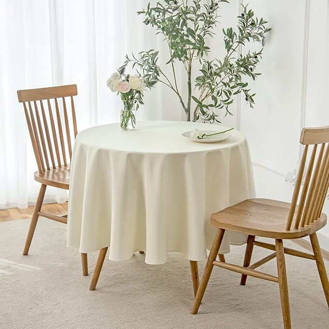 maxmill Round Linen Looking Textured Tablecloth Spill-Proof Wrinkle Free Soft - Image 2