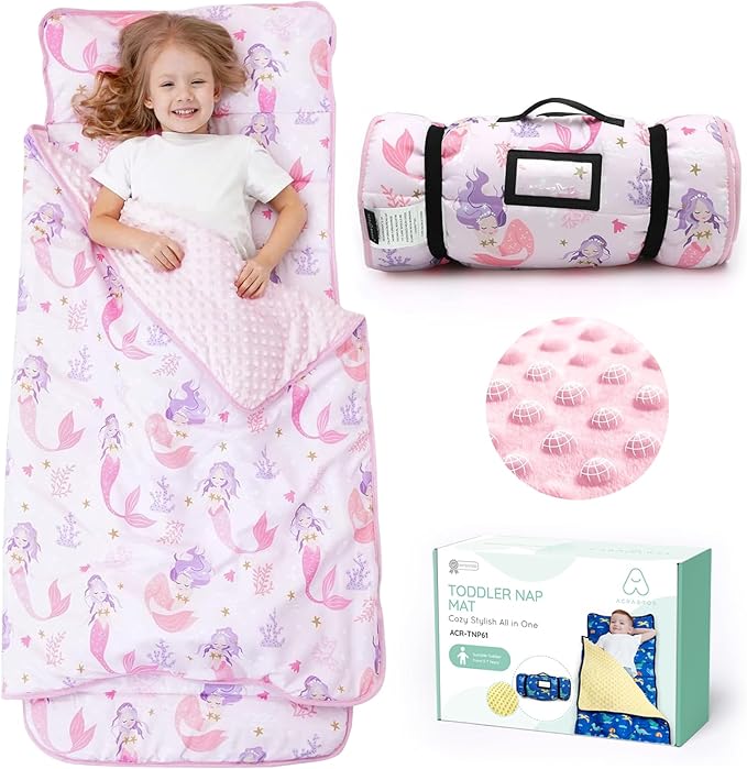 ACRABROS Toddler Nap Mat with Pillow and Blanket, Extra Large Rolled Napping by ACRABROS