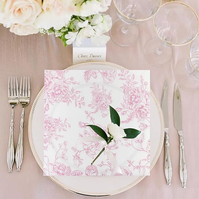100 Pack Pink Floral Cocktail Napkins, Guest Hand Towels Disposable - Image 4