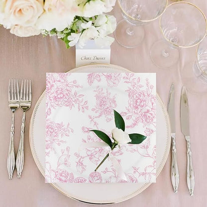 100 Pack Pink Floral Cocktail Napkins, Guest Hand Towels Disposable - Image 4