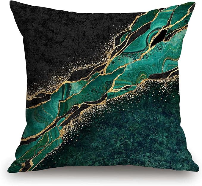 TSSOHU Throw Pillow Cover Abstract Black Marble Green Malachite Cotton Linen by TSSOHU