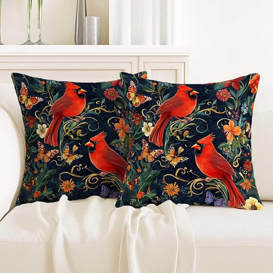 Cardinal Bird Throw Pillow Covers 18x18 Set of 2 | Red Birds Cushion Covers by Unknown