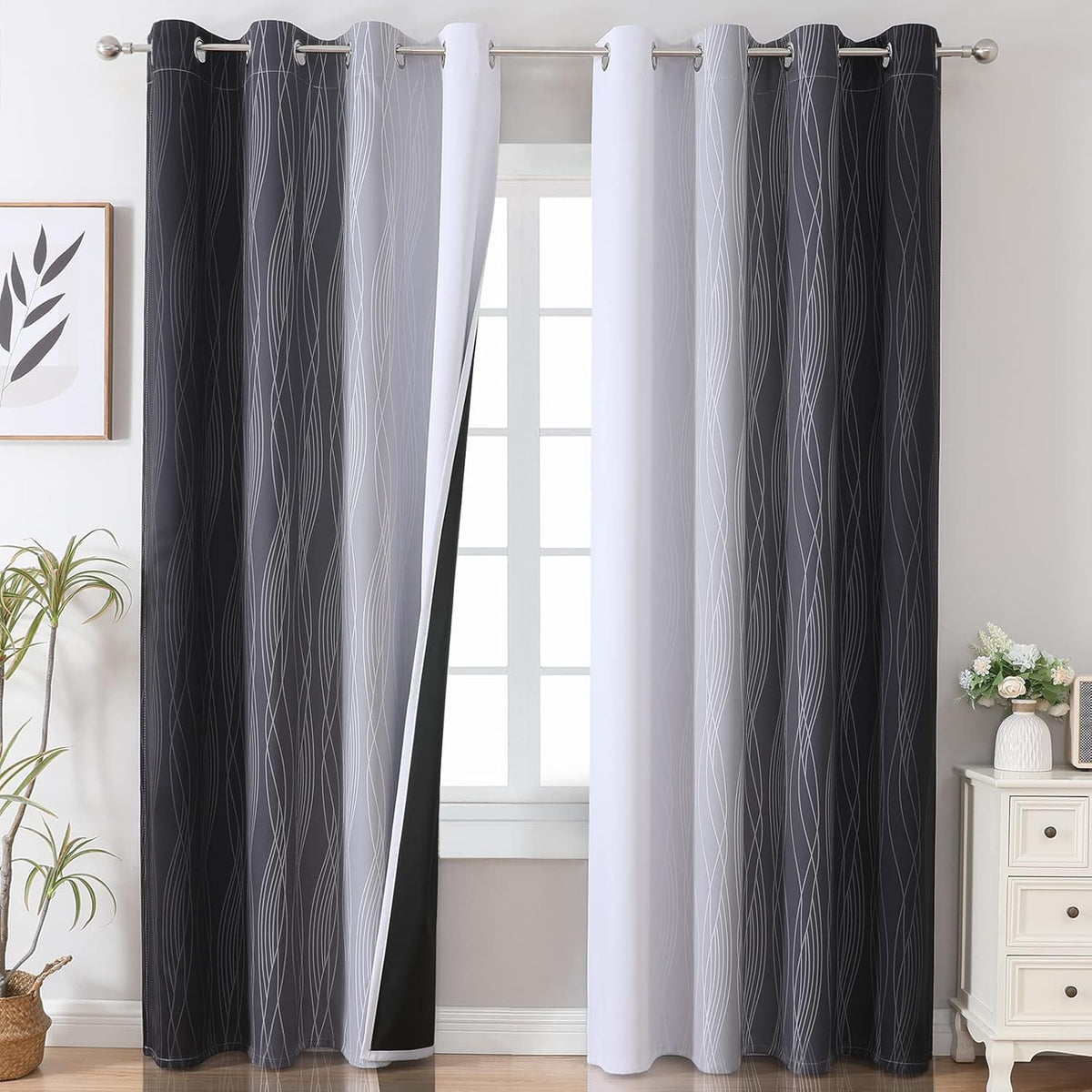 black and greyish white ombre blackout curtains for, main product view