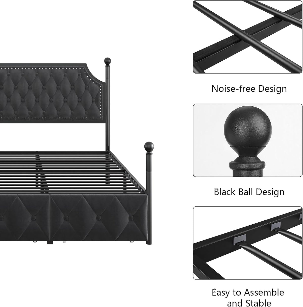 keyluv queen upholstered canopy bed frame with 2, front angle view