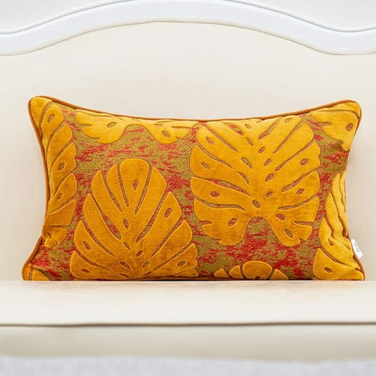Alerfa 12 x 20 Inch Rectangle Leaf Pillow Embroidery Cut Velvet Cushion Case by Alerfa