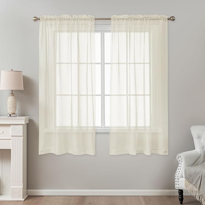 Natural Sheer Curtains 63 Inch Length, Privacy Semi Sheer Curtains - Image 2
